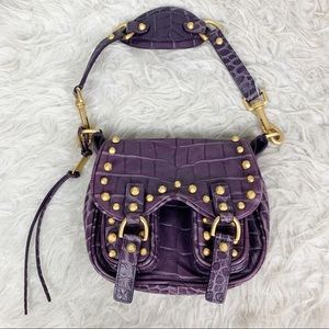 Alexis Hudson Purple Croc-Embossed Shoulder Bag with Gold Hardware